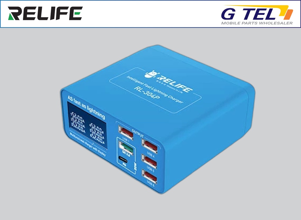 RELIFE SMART 6-PORT DIGITAL DISPLAY LIGHTNING CHARGER RL-304P