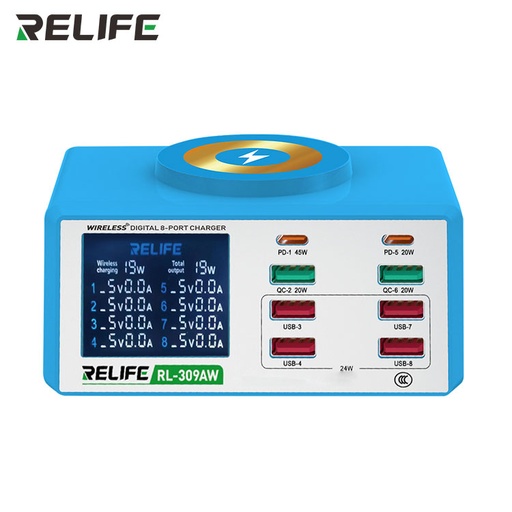 RELIFE RL-309AW Wireless digital display 8-port charger 100W